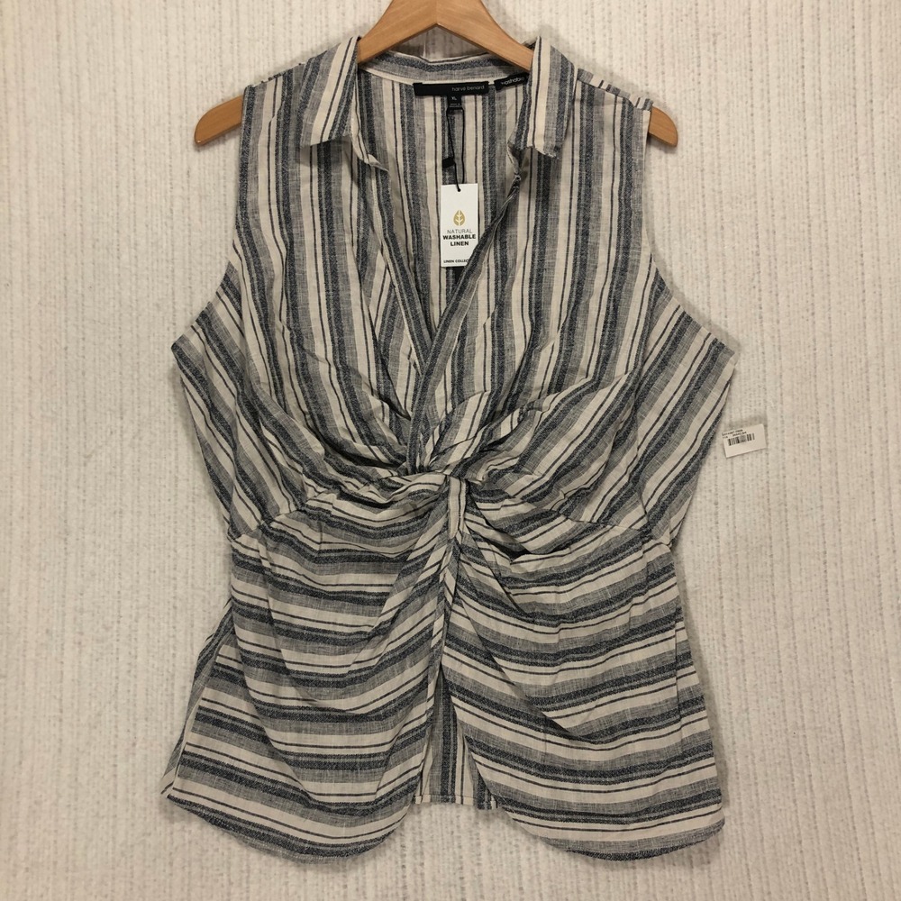 Harve Benard XL Sleeveless Linen Blend Striped Twist Front Top Blouse Shirt - Picture 3 of 9